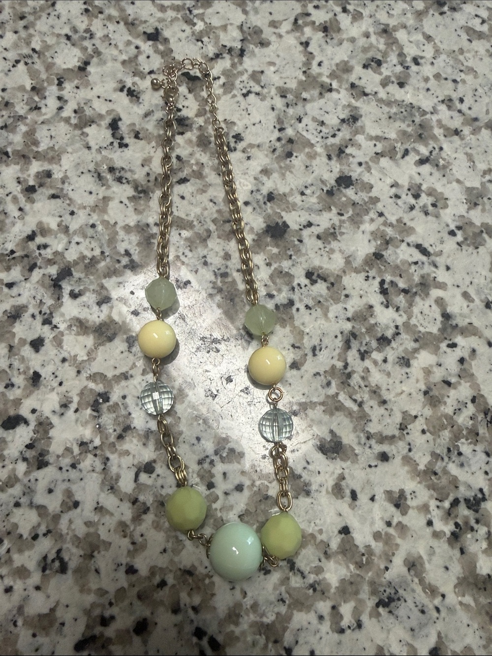 Gold-Tone Pastel Bead Necklace in Mint and Yellow
